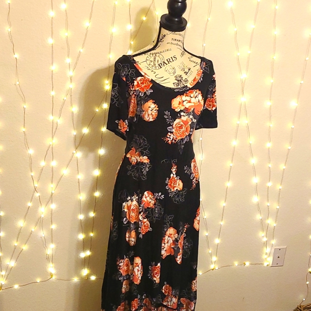 Torrid 3x long sleeve black floral dress